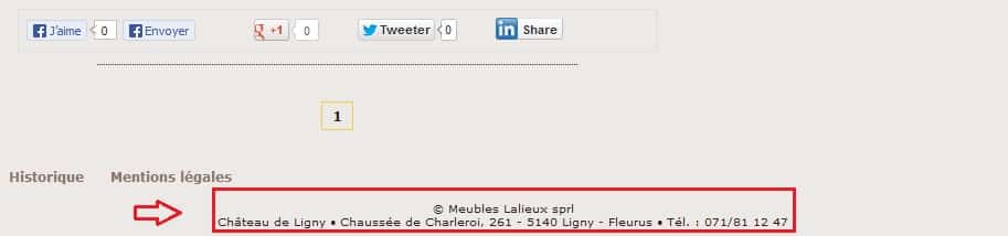 footer du site web des Meubles Lalieux